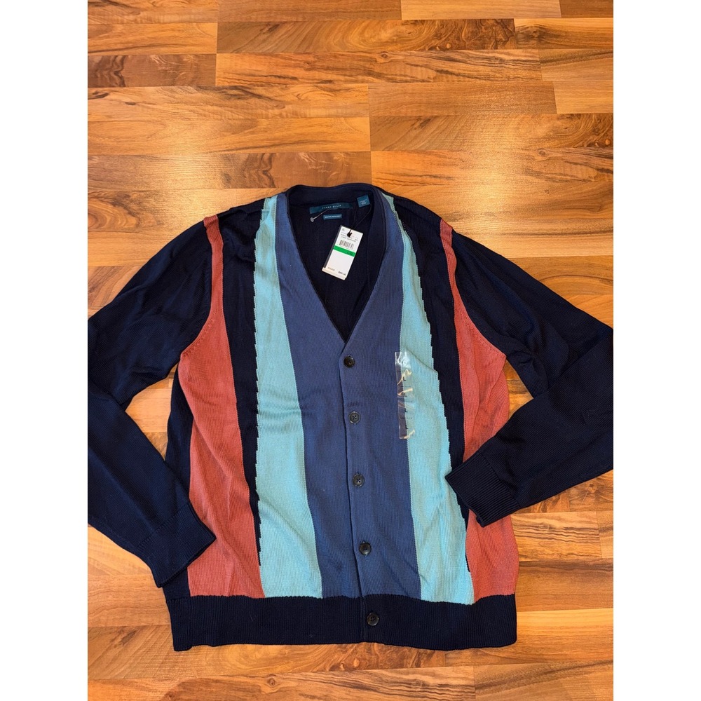 Perry Ellis Cardigan Sweater Mens Large Blue Colorblock NEW spring summer Easter